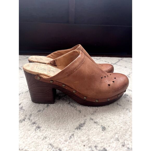 Womens Korks Brandi Clogs Brown Leather Platform Mules Slip On Size 10 M - Picture 1 of 7